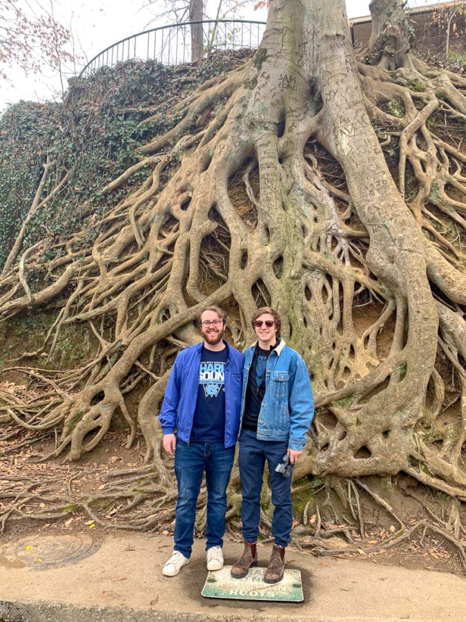 The duo exploring Greenville during their road trip through the South.