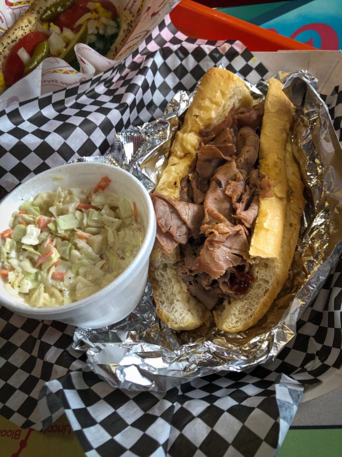 Italian beef sandwich and a side of slaw