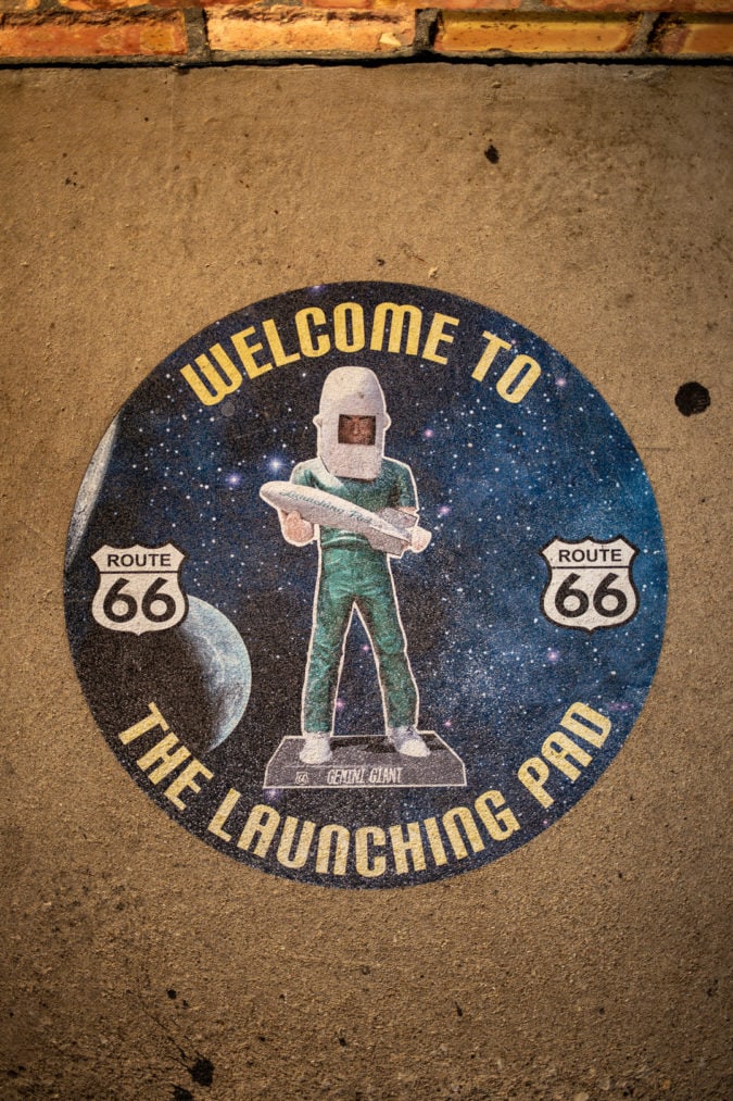 Pictures of the Gemini Giant are hidden throughout the property