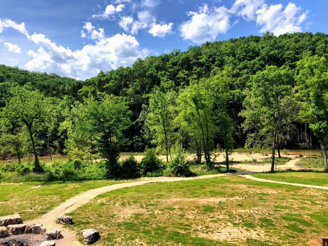 Sinking Creek in front of Echo Bluff at Echo Bluff State Park. 