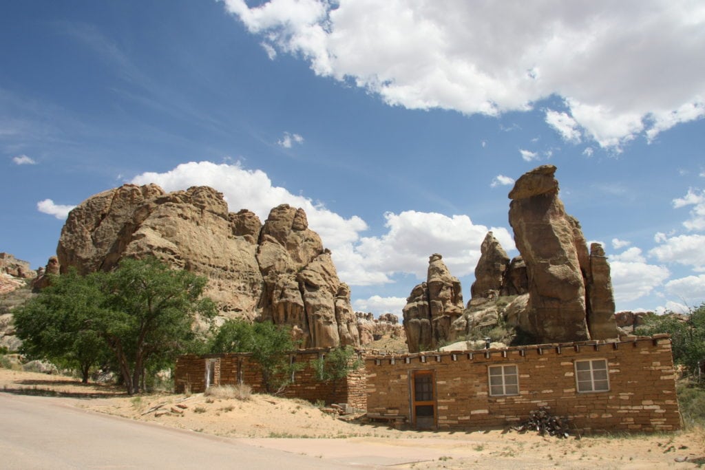 The Acoma people sell arts and crafts in their mesa-top village