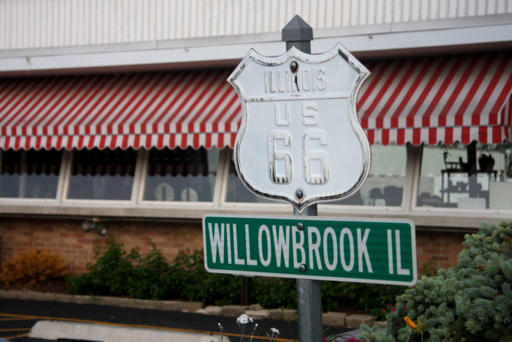 An old Route 66 sign outside of Dell Rhea's