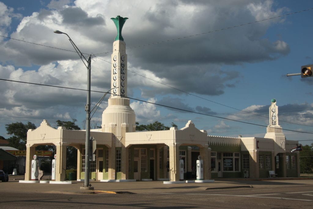 The restored Tower Conoco & U-Drop Inn in Shamrock