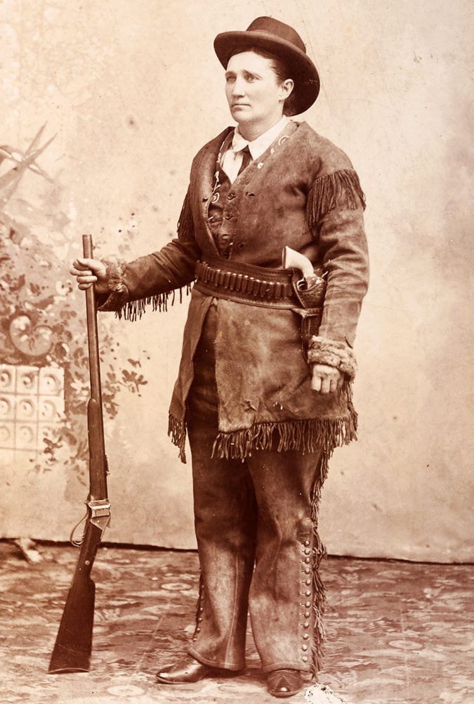 Calamity Jane wearing buckskins.