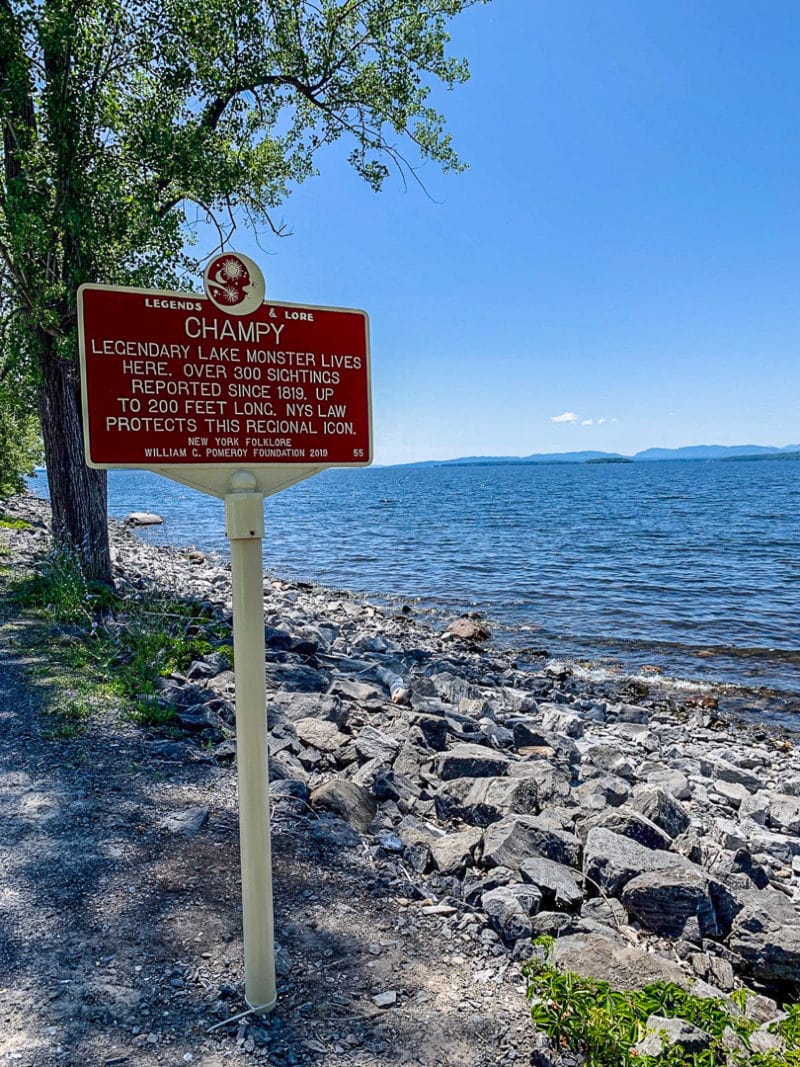 Champ sign on Cumberland Head in Plattsburgh, New York. 