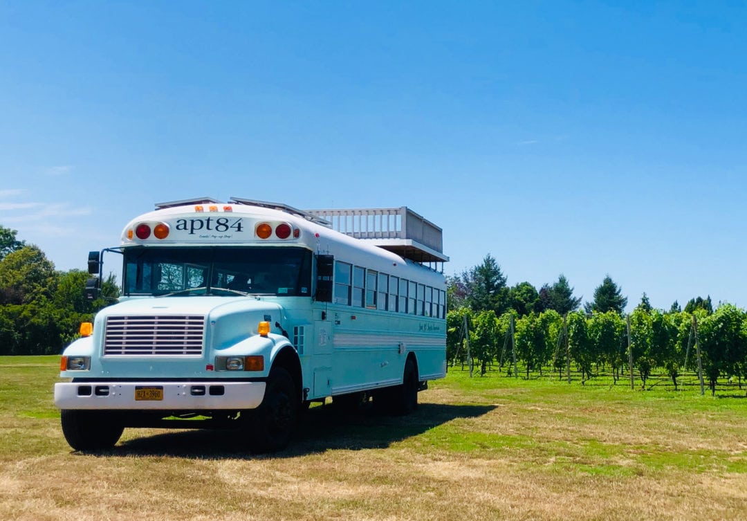 school bus in a vineyard