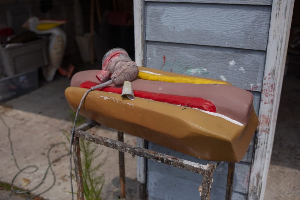 A larger-than-life hot dog.