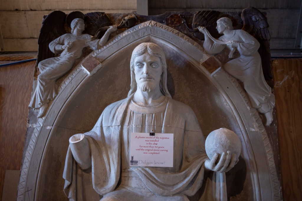 A plaster model of the statue that sits above the altar.