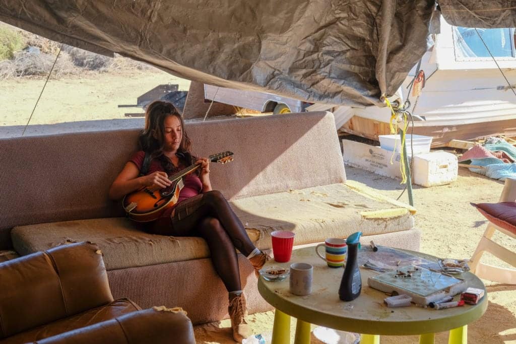 The camp has several shared rooms, including a bar and sitting area.