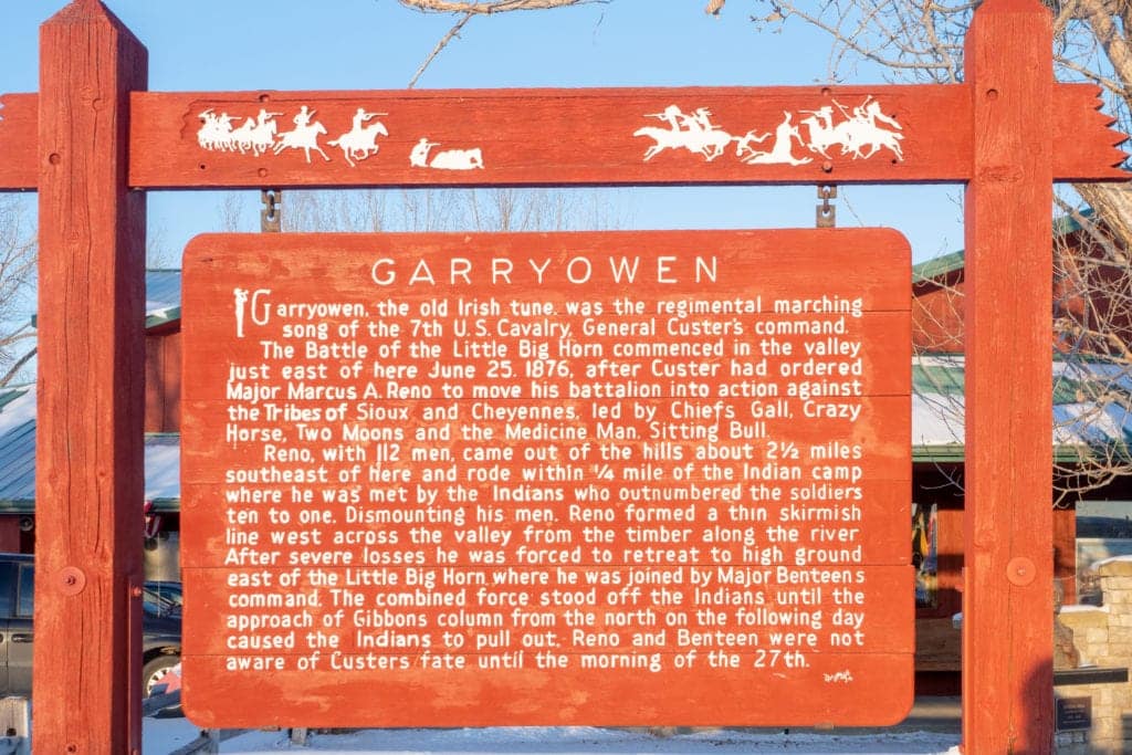 Garryowen, Montana roadside sign located at the entrance to the Custer Battlefield Museum.