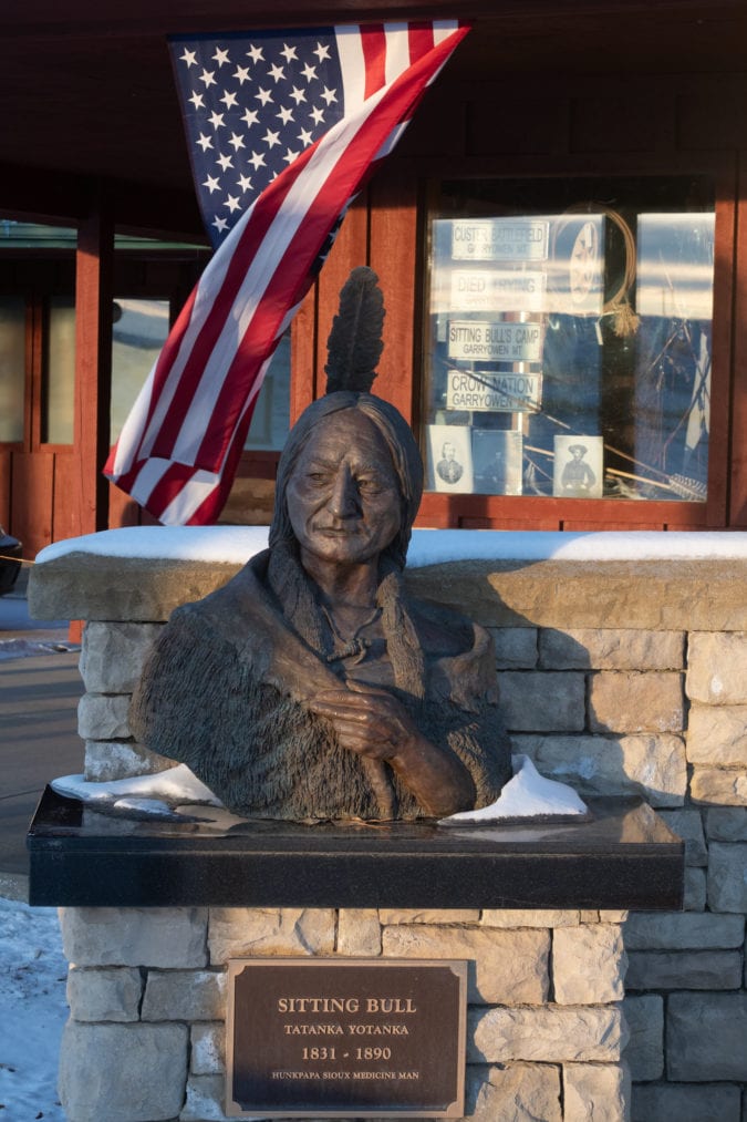 Bronze bust of Chief Sitting Bull.