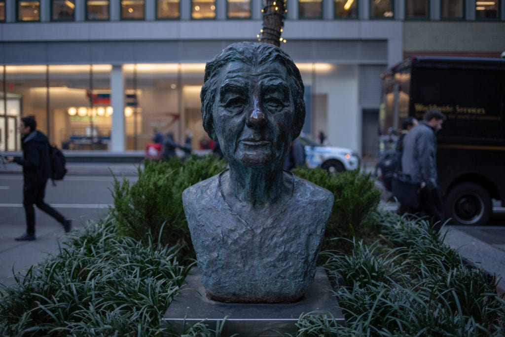 Golda Meir is located in front of a Chase bank.
