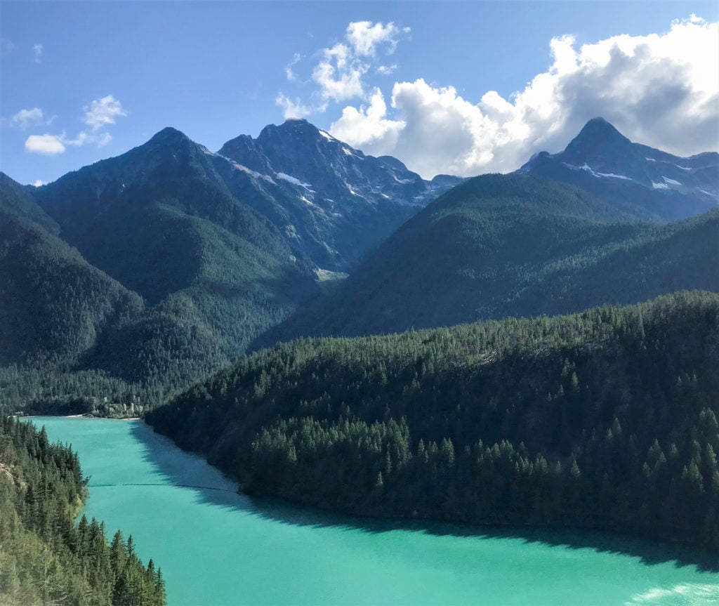 Glacier runoff combined with minerals from the rock turns waterways in the North Cascades a vivid turquoise color.