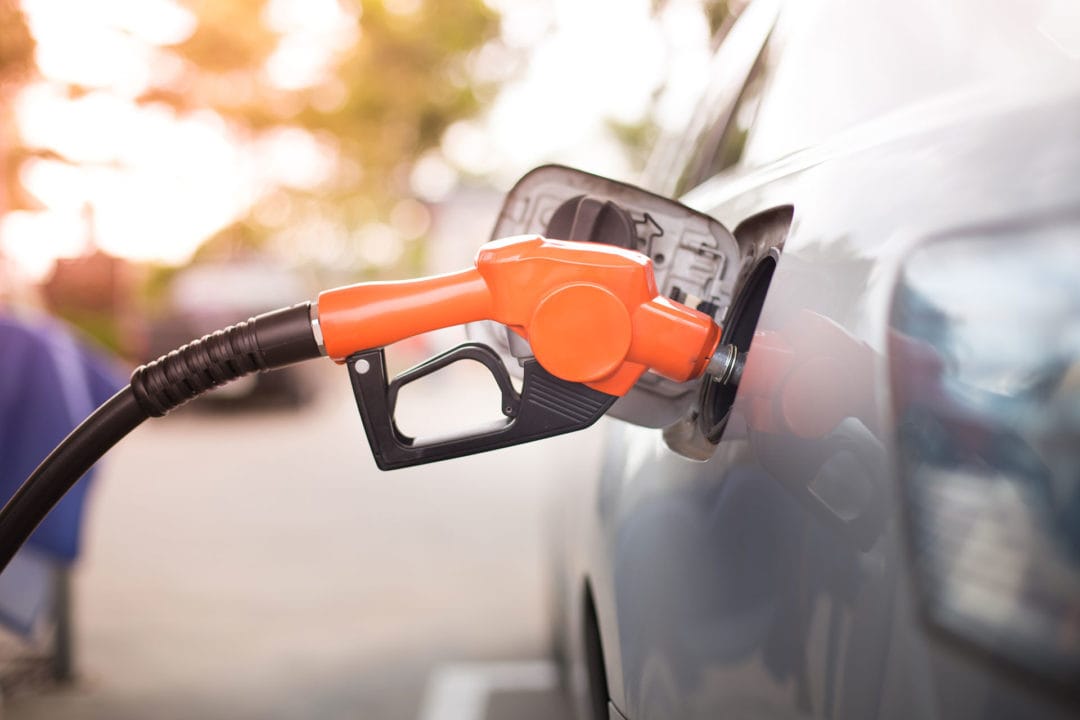 Gas being pumped at a gas station