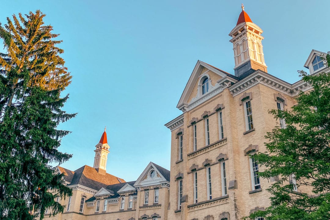 The exterior of Building 50, the main central building of The Village at Grand Traverse Commons.