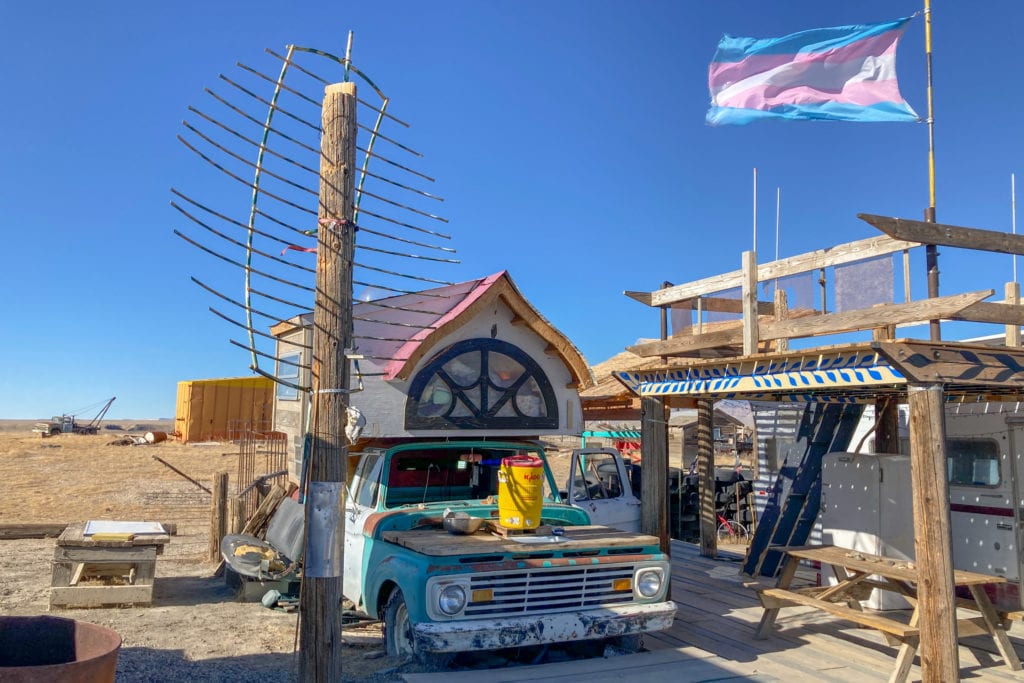 The artist's residency living and working space: a truck-home and a refurbished camper van.