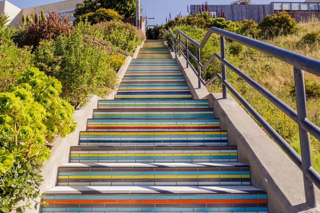 Tiled steps in horizontal bands of color