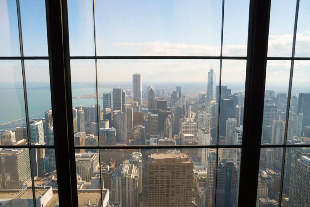 The view from the John Hancock Observatory looking toward downtown Chicago