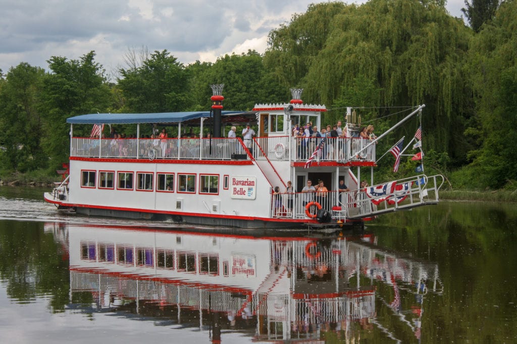 a river boat on a river