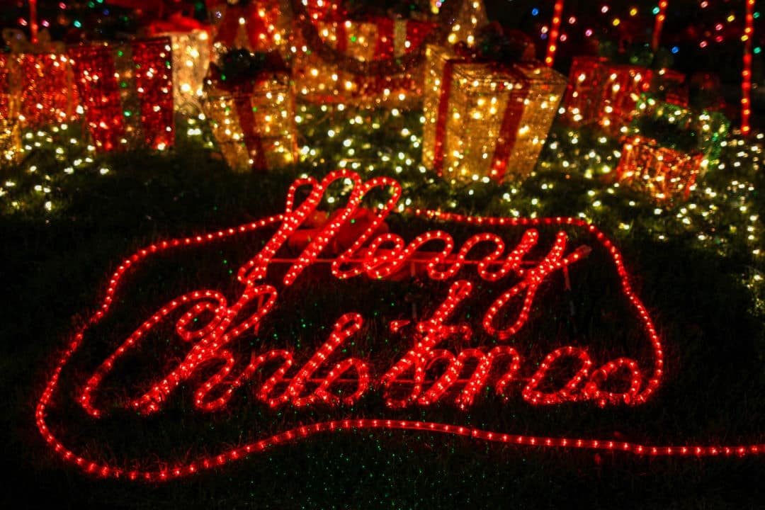 String of lights spelling out "Merry Christmas"