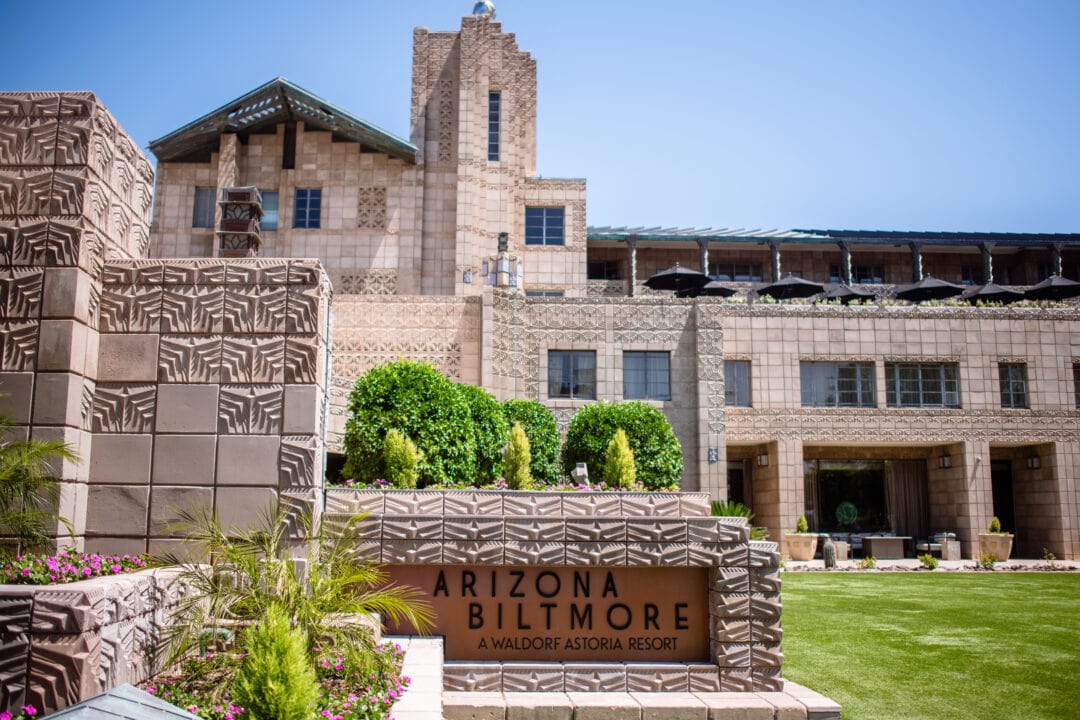 The exterior view of the Arizona Biltmore, an intricate building in multiple levels