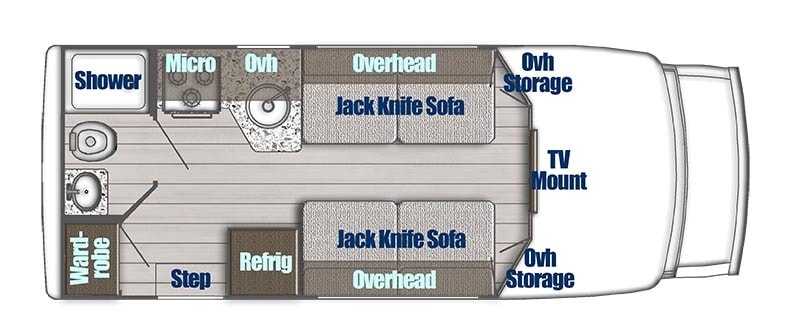 Interior floorplan of a Class B+ RV from Gulf Stream