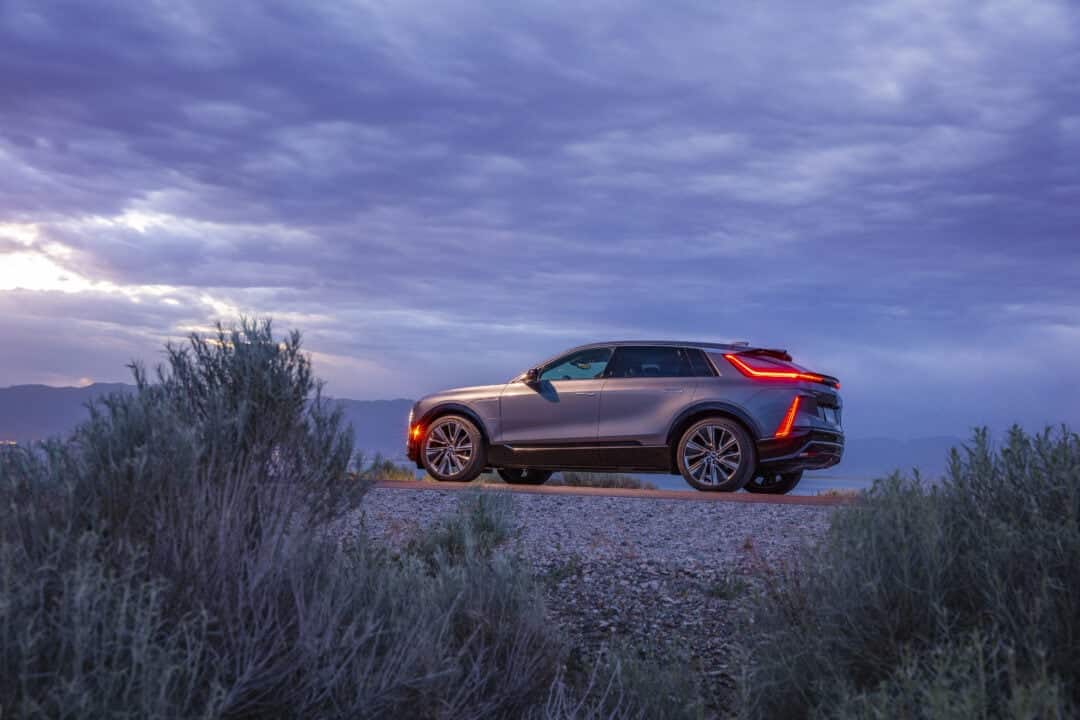 A silver crossover vehicle sits on a grassy area overlooking the water.