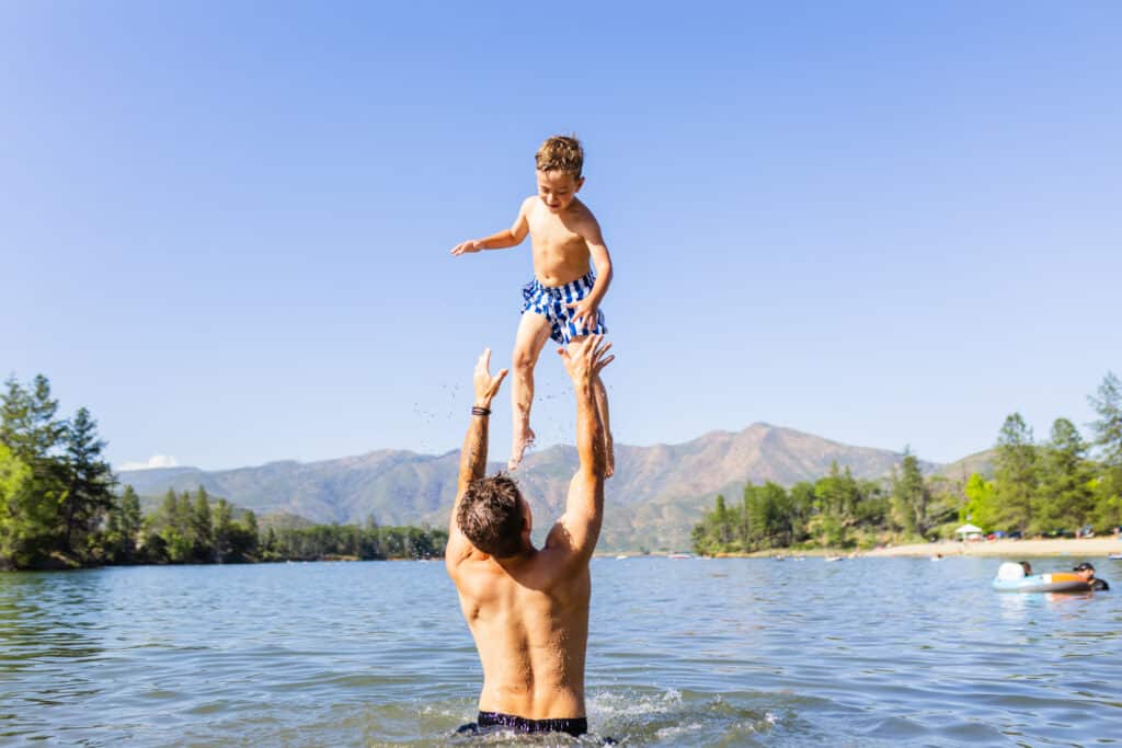 Playing in the water in Whiskeytown, CA