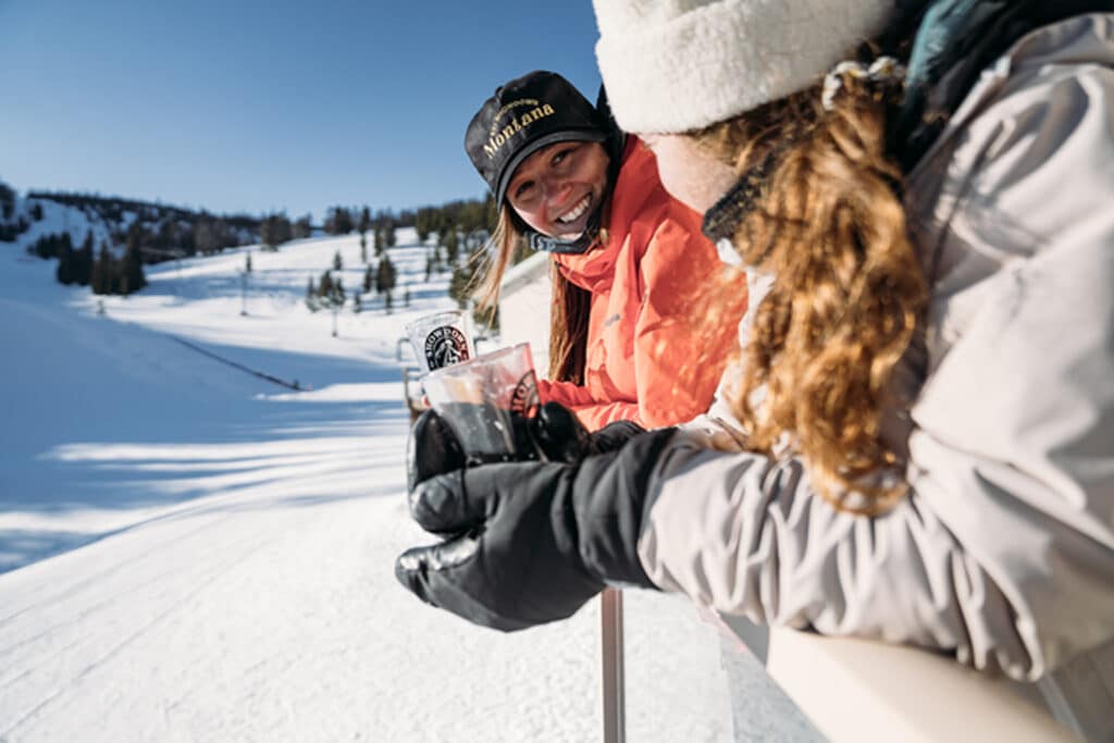Mountain goers enjoying drinks in Central Montana